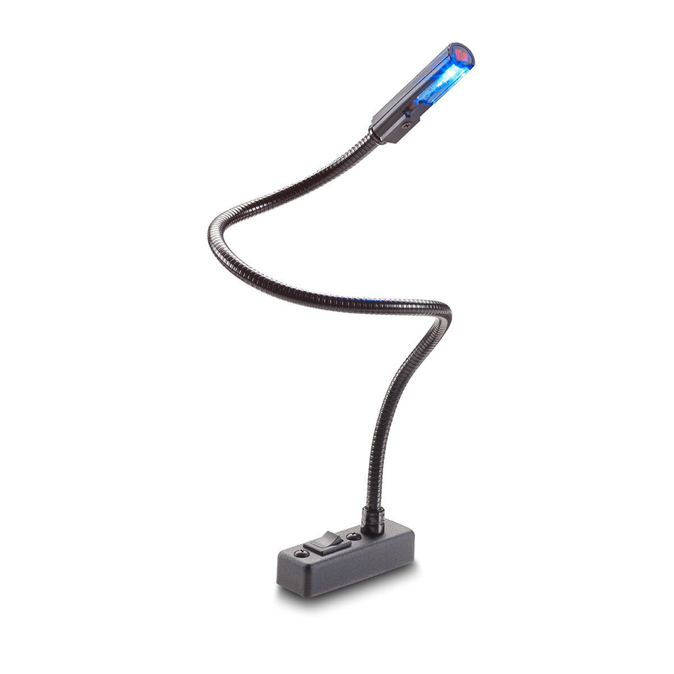 Littlite LED Gooseneck Lamp - Horizontal Mount, 18-inch, Blue LED, ON/OFF Switch Control, Wired Base