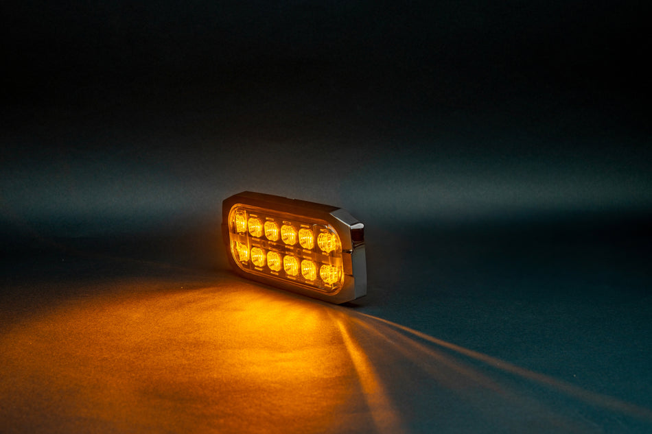 SafeAll 7x3 Amber/ Blue warning light with chrome bezel included