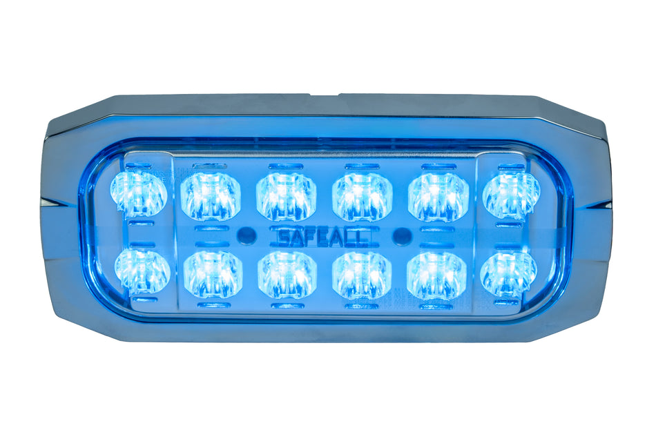 SafeAll 7x3 Red/ Blue warning light with chrome bezel included