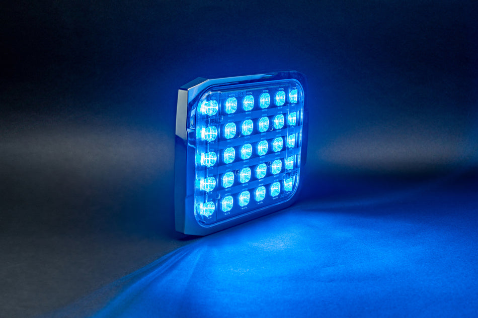 SafeAll 9x7 Amber/ Blue warning light with chrome bezel included