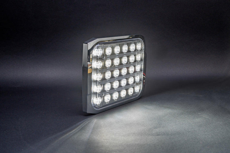 SafeAll 9x7 Amber/ White warning light with chrome bezel included