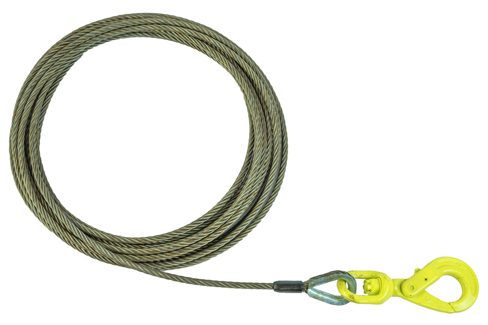 Winch Cable with Locking Swivel Hook - Steel Core - 3/8 x 50