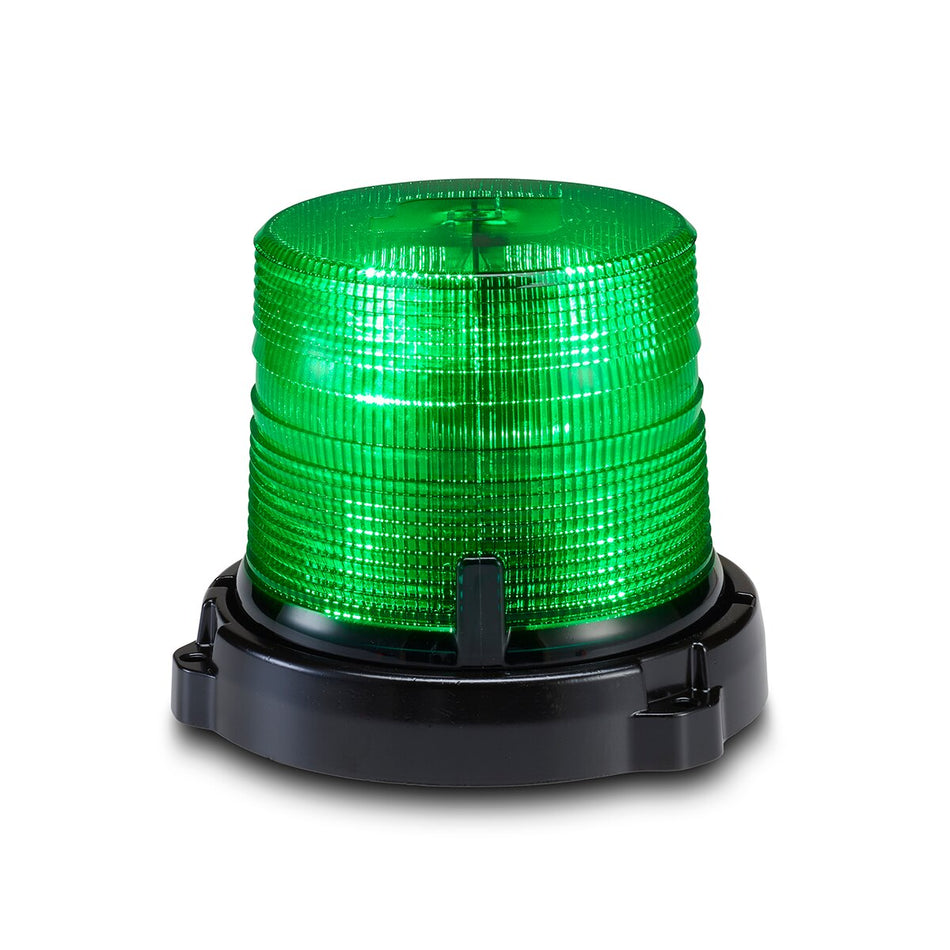 Spire 100 LED Beacon - Diecast Permanent/1-inch Pipe Mount, Short, Green LEDs, Green Dome